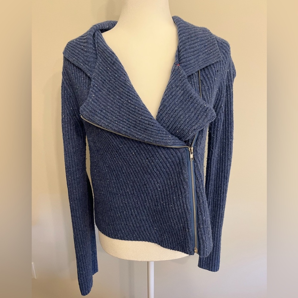 J. Crew Blue Ribbed Moto Cardigan